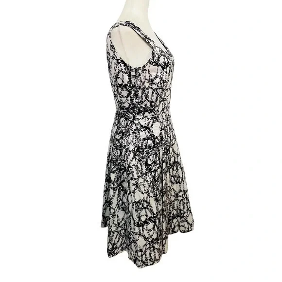 Calvin Klein Size 4 Fit & Flare Dress Sleeveless Black White Print - Picture 7 of 11
